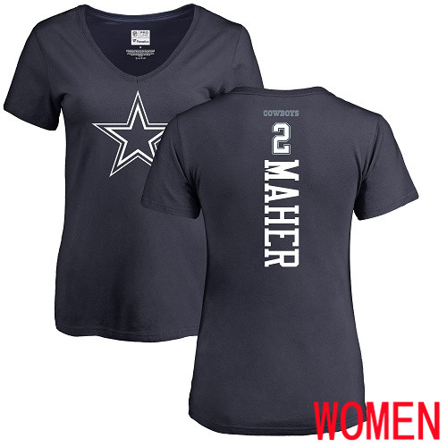 Women Dallas Cowboys Navy Blue Brett Maher Backer #2 Nike NFL T Shirt->nfl t-shirts->Sports Accessory